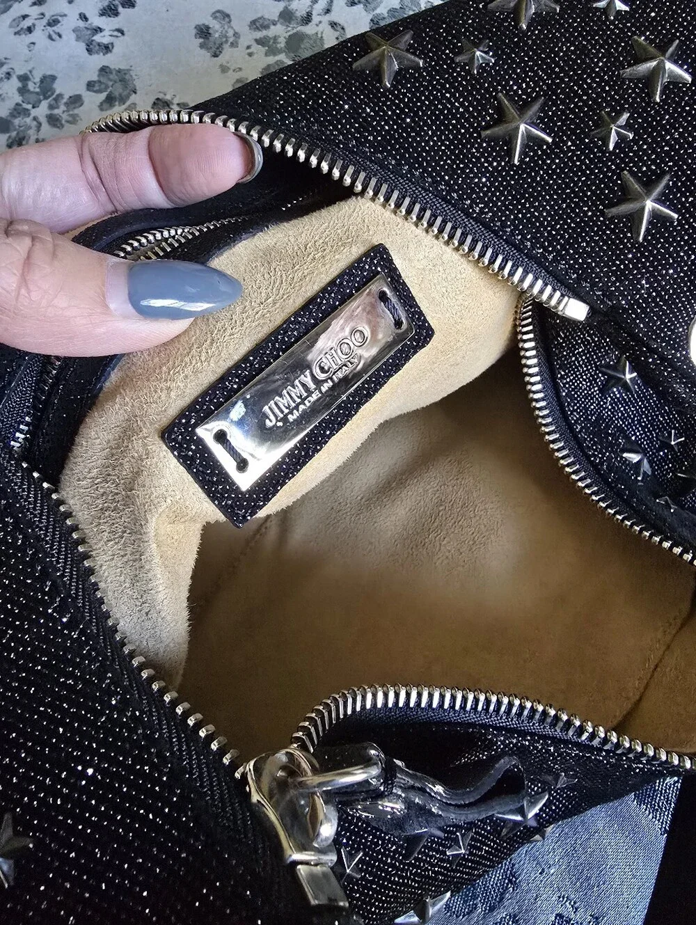 Authentic Jimmy Choo Black Embellished Crescent Shoulder Bag